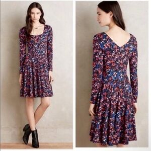 HD IN PARIS Anthropologie Saraid Long Sleeve Red Blue Floral Dress Size Small